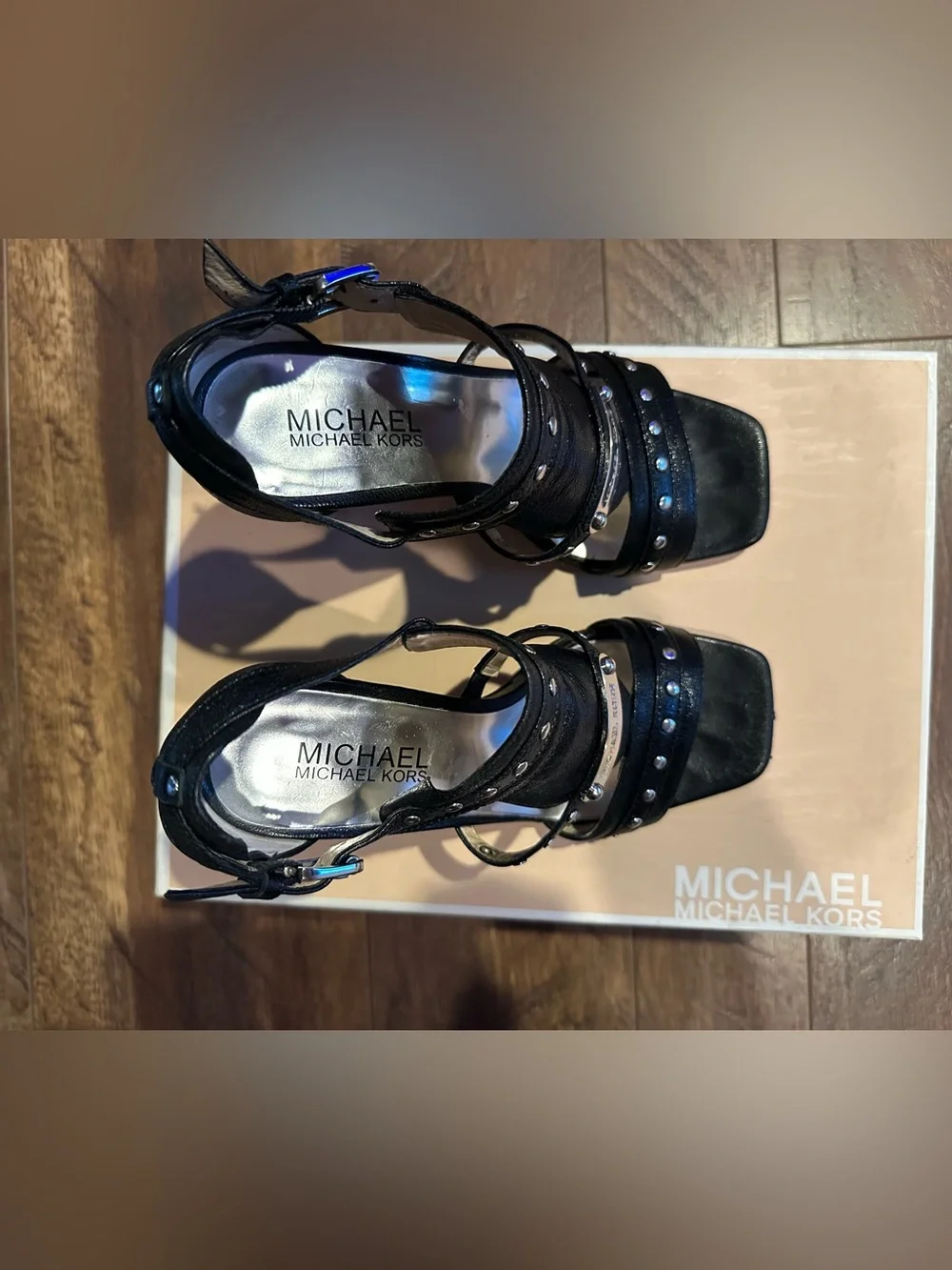 Michael Kors Black Studded Leather High Heel Sandals